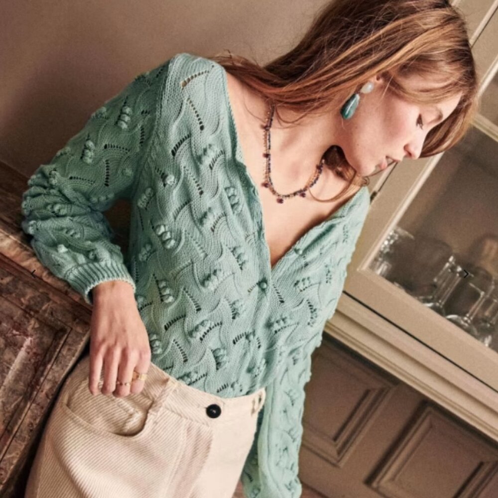 Sezane Marthe Cardigan French Light Green Womens Knit Sweater Pistachio Small